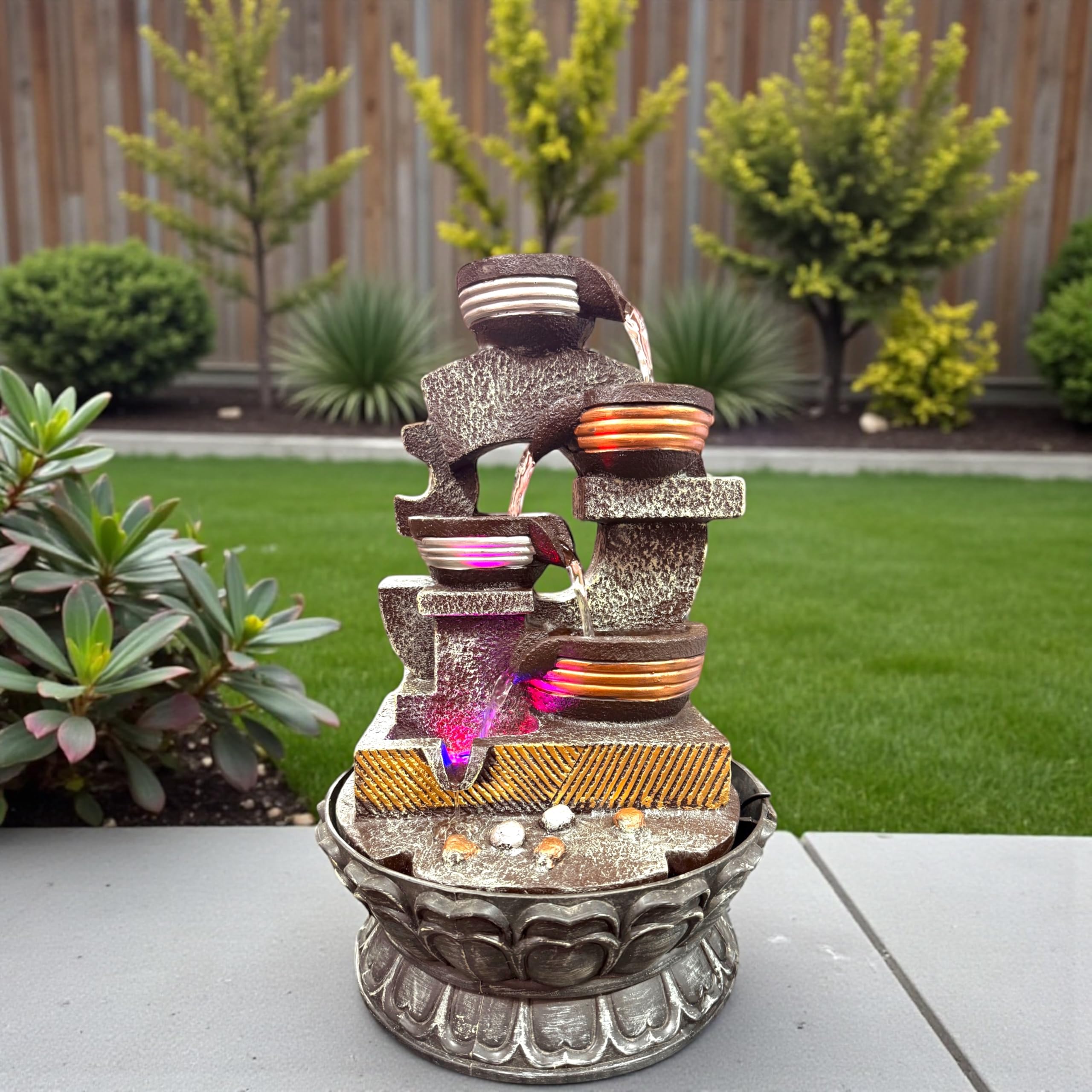 G - Creations : Waterfall | Water Fountain with LED Lights, Multi-Tier Cascading Design, Decorative Indoor Fountain with Copper Accents for Home/Office/Outdoor/Indoor-image-25