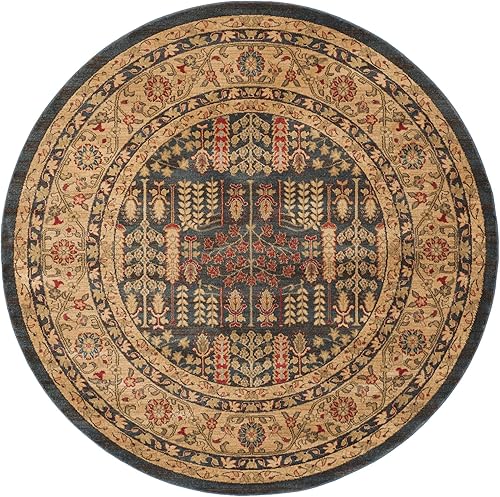 Miniatura 1 de SAFAVIEH Mahal Collection MAH697E - Alfombra redonda de 6 pies 7 pulgadas, color azul marino y natural, tradicional oriental, que no desprende