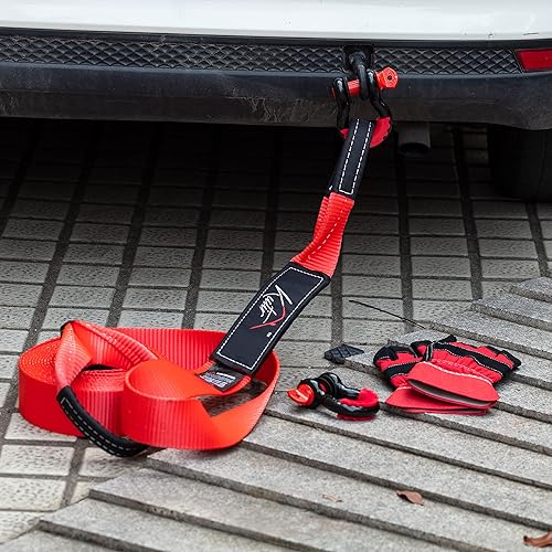 Miniatura 7 de Kutir Kit de correa de remolque de recuperación de 3 pulgadas x 30 pies  35,000 libras de capacidad de resistencia a la rotura para vehículo,