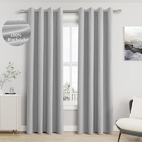 Miniatura 70 de Cream Linen Blackout Curtains 96 Length 2 Panels Set for Living Room Bedroom, 100% Black Out Thermal Insulated Linen Drapes, Room Darkening Grommet