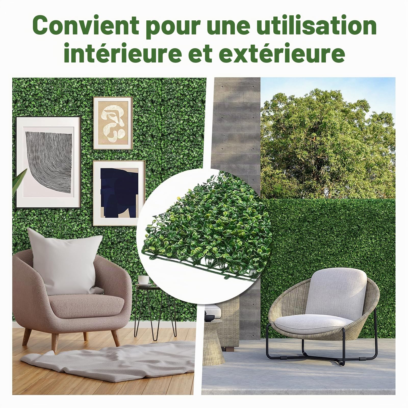 uyoyous Lot de 12 parois en plantes artificielles pour jardin - Protection contre les UV - 60 x 40 cm - Vert foncé