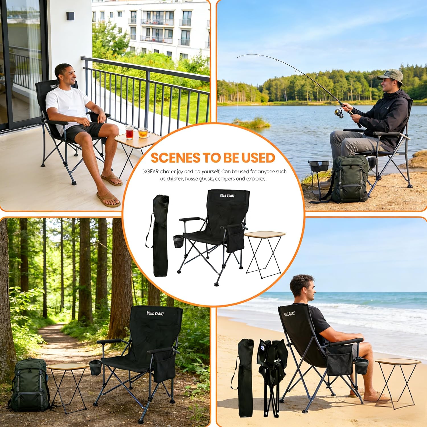 Reclining Folding Fishing Chair,Lightweight Beach Chair with Breathable Cushion, Portable Outdoor Chair for Fishing, Camping, Beach & Travel (Black)