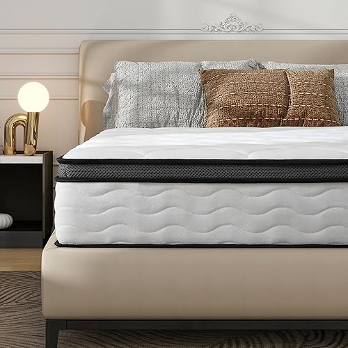 Colchón de tamaño matrimonial, colchón de espuma viscoelástica de 10 pulgadas, colchones híbridos en una caja, resortes embolsados individuales,