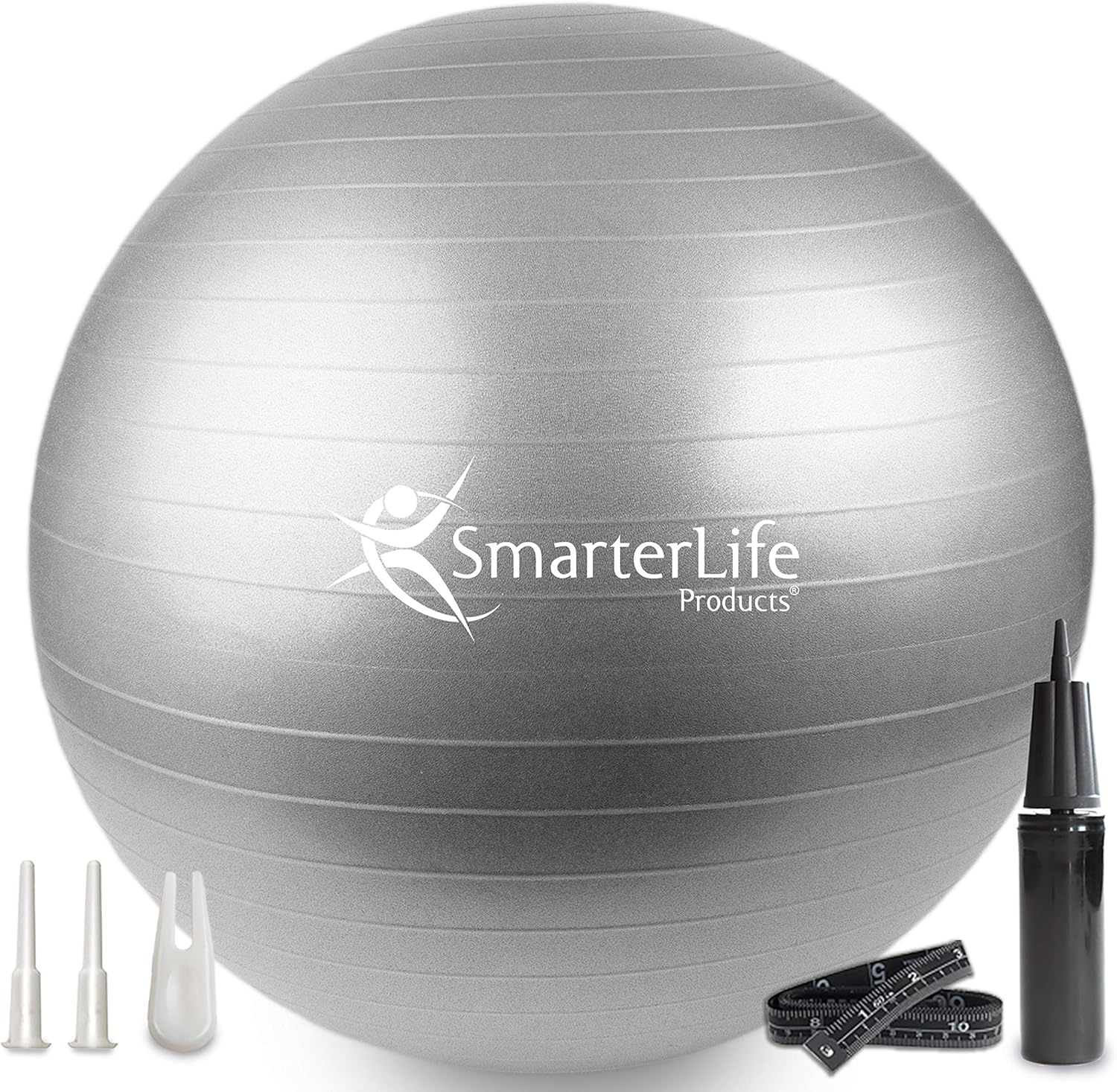 SmarterLife Exercise Ball Yoga Ball for Fitness, Balance, Stability, or Pregnancy, Gym Ball for Core Workout, Physical Therapy, Yoga Ball Chair for Office, Anti-Slip Anti-Burst Silver 65 cm