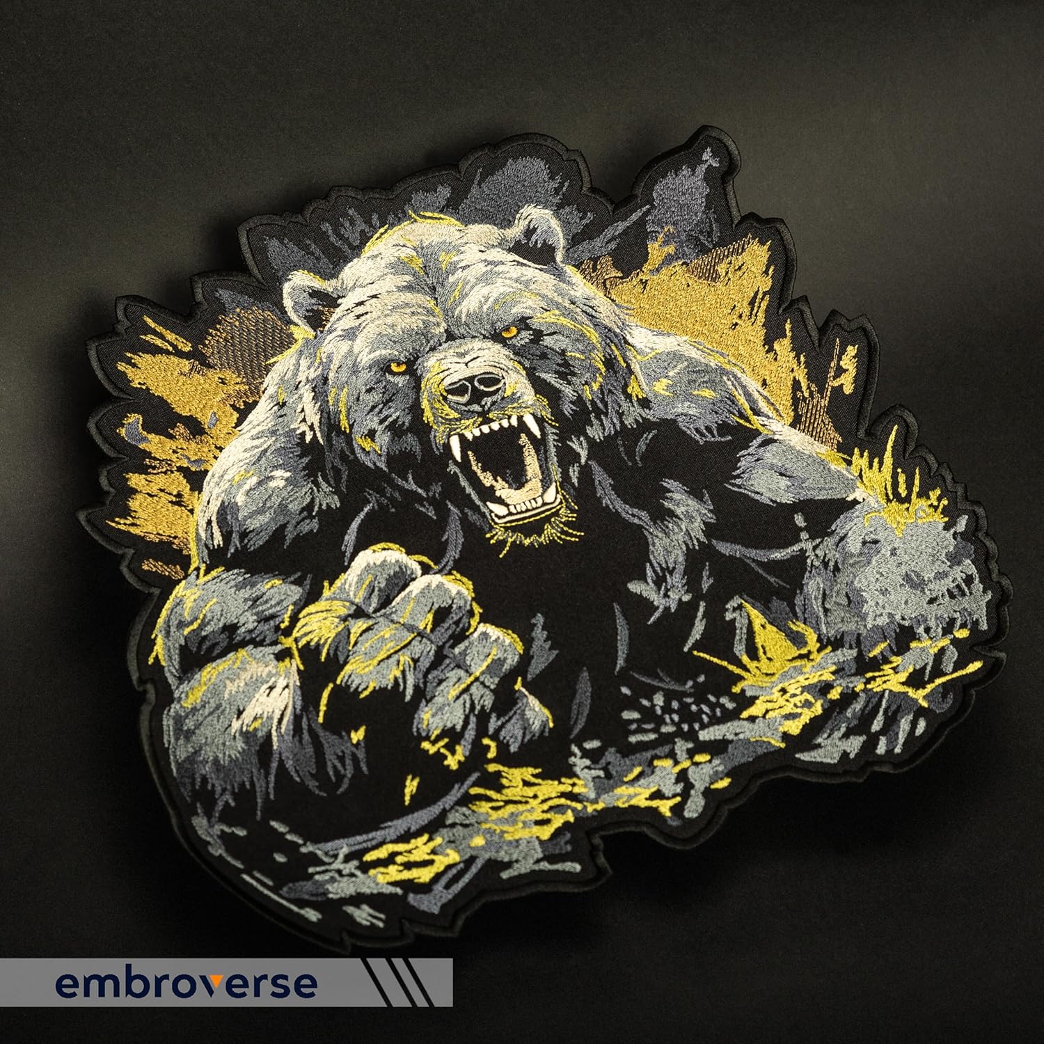 EMBROVERSE Brutal Grizzly Bear Large Back Patch - Embroidered Wild Angry Beast, Fierce Animal, Biker Freedom Spirit Powerful Emblem, Jacket Accessory, 10 x 9.8 inches