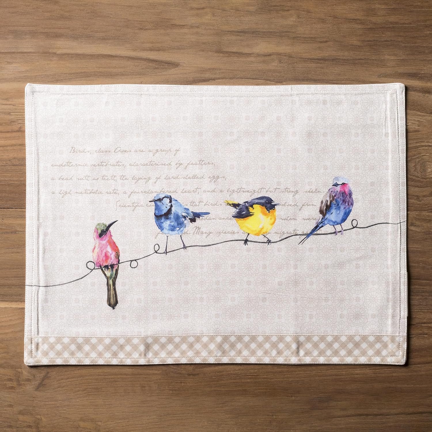 Maison d' Hermine Placemats Set of 4 100% Cotton Washable Cloth Place Mats Reusable Table Mats for Kitchen Dining Party Wedding Gifts for Mothers Day Spring/Summer (Birdies on Wire, 13" x 19")