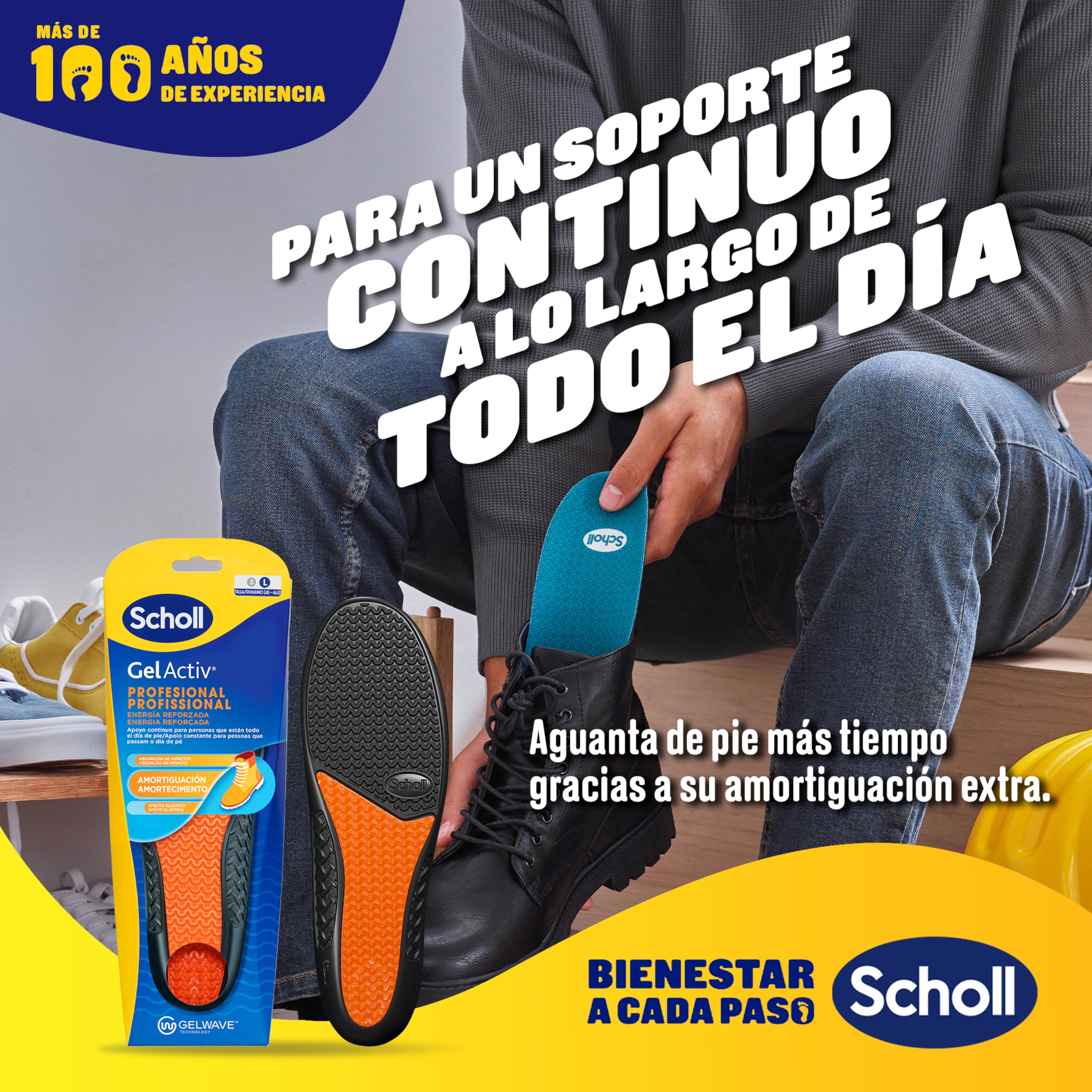 Scholl GelActiv Professional męskie wkładki do butów i butów roboczych - całodzienny komfort, amortyzacja i przyjemna amortyzacja dzięki technologii GelWave - rozmiar 40-46,5