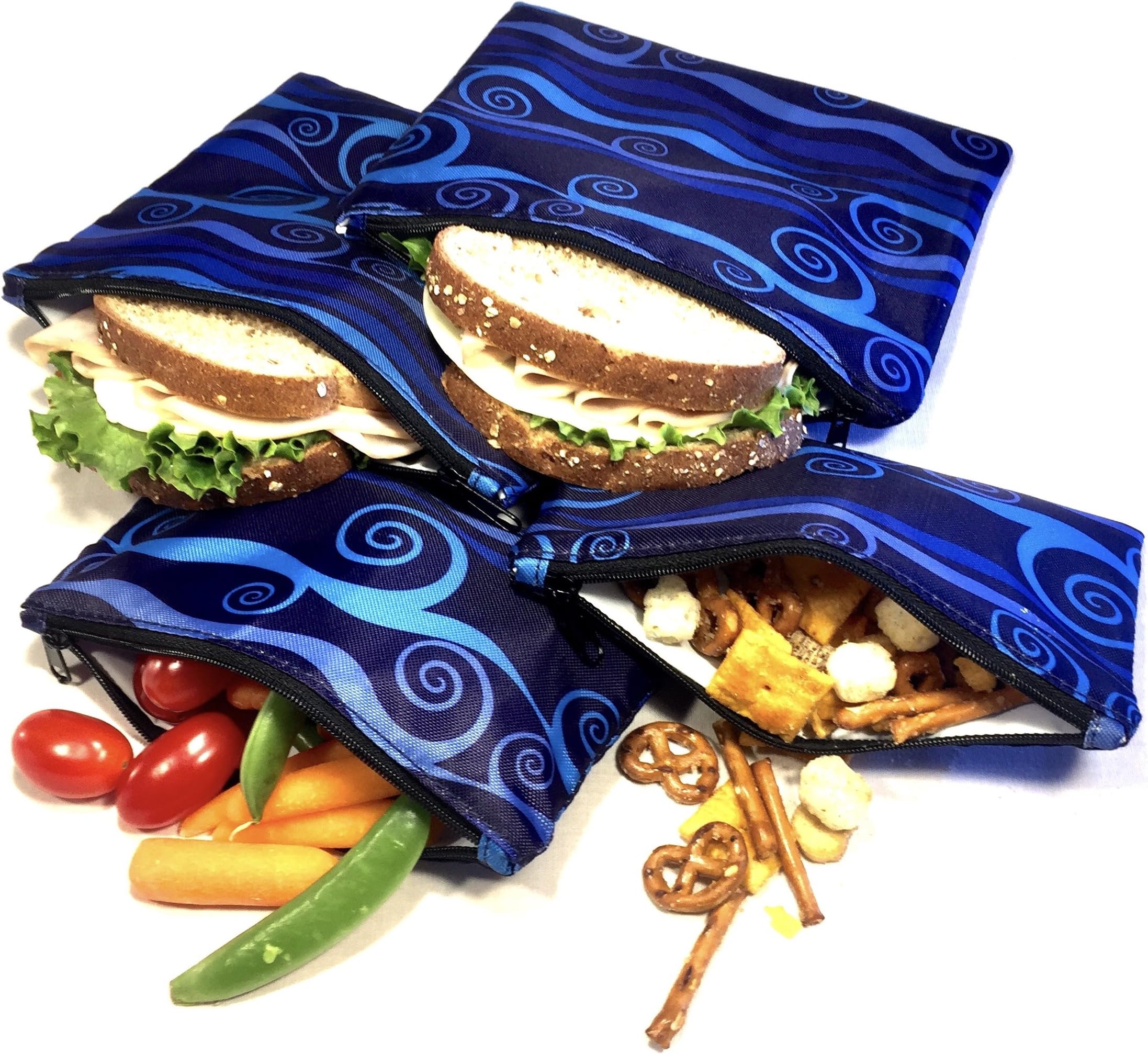 Sandwich & Snack Bags | Set of 4 | Resealable, Reusable and Eco Friendly Dishwasher Safe Lunch Bags | Easy Open Zipper