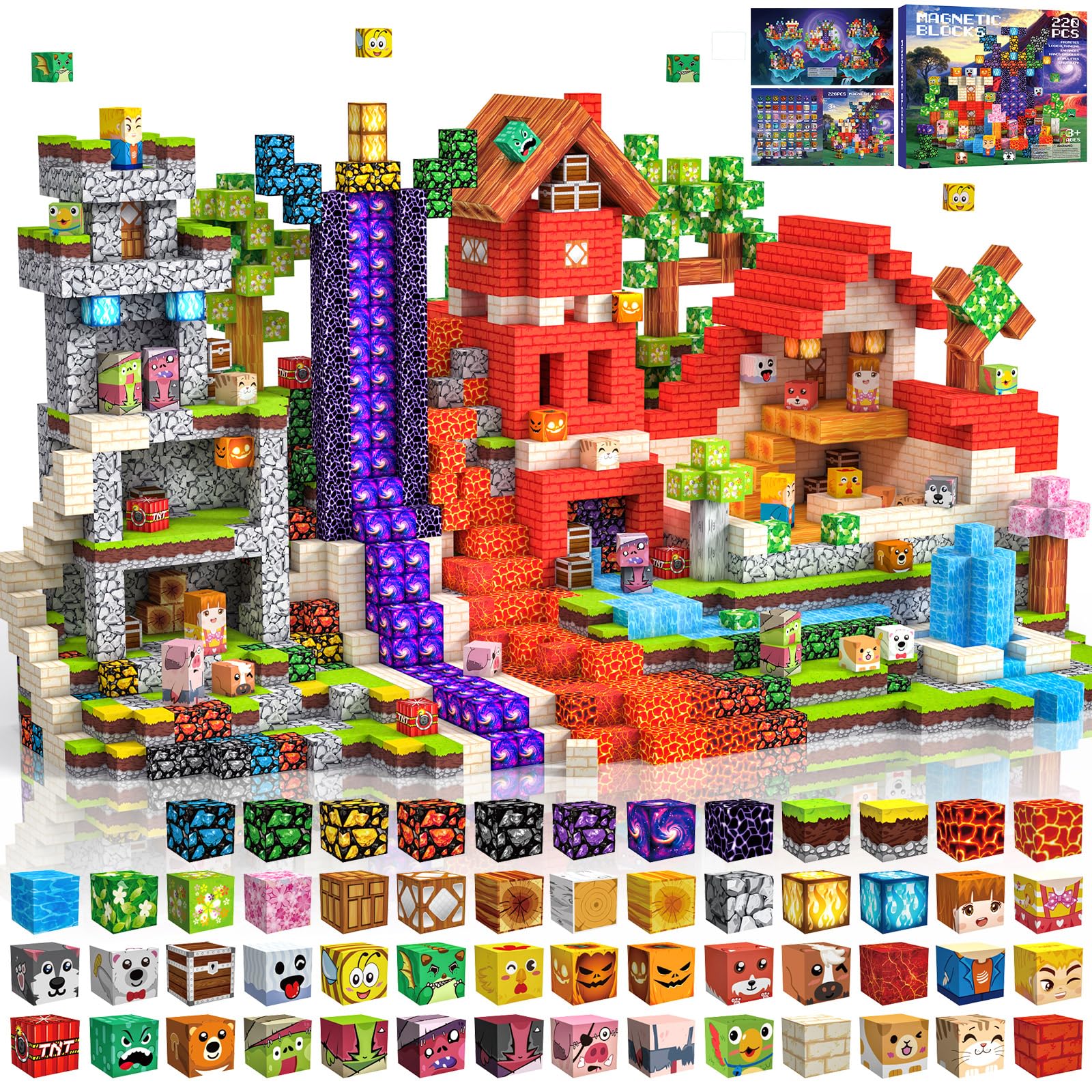 Costruzioni Magnetiche per Bambini 220 PCS 2CM 3+ Giochi Cubi Magnetici, Blocchi Building Blocks Giocattoli Montessori a Partire da 3 4 5 6 7 8 9 10 11 12 Anni Regali di Compleanno per Ragazzi