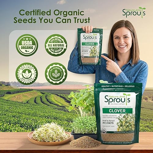 Miniatura 7 de Nature Jims Sprouts Semillas de trébol – Semillas germinantes orgánicas sin OMG para semillas frescas y ricas en nutrientes, llenas de vitaminas,