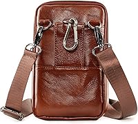 Vista 4 de Funda de cuero para teléfono celular, bolsa de cadera para hombre, bolsa vertical con clip para cinturón, funda de transporte con ranuras