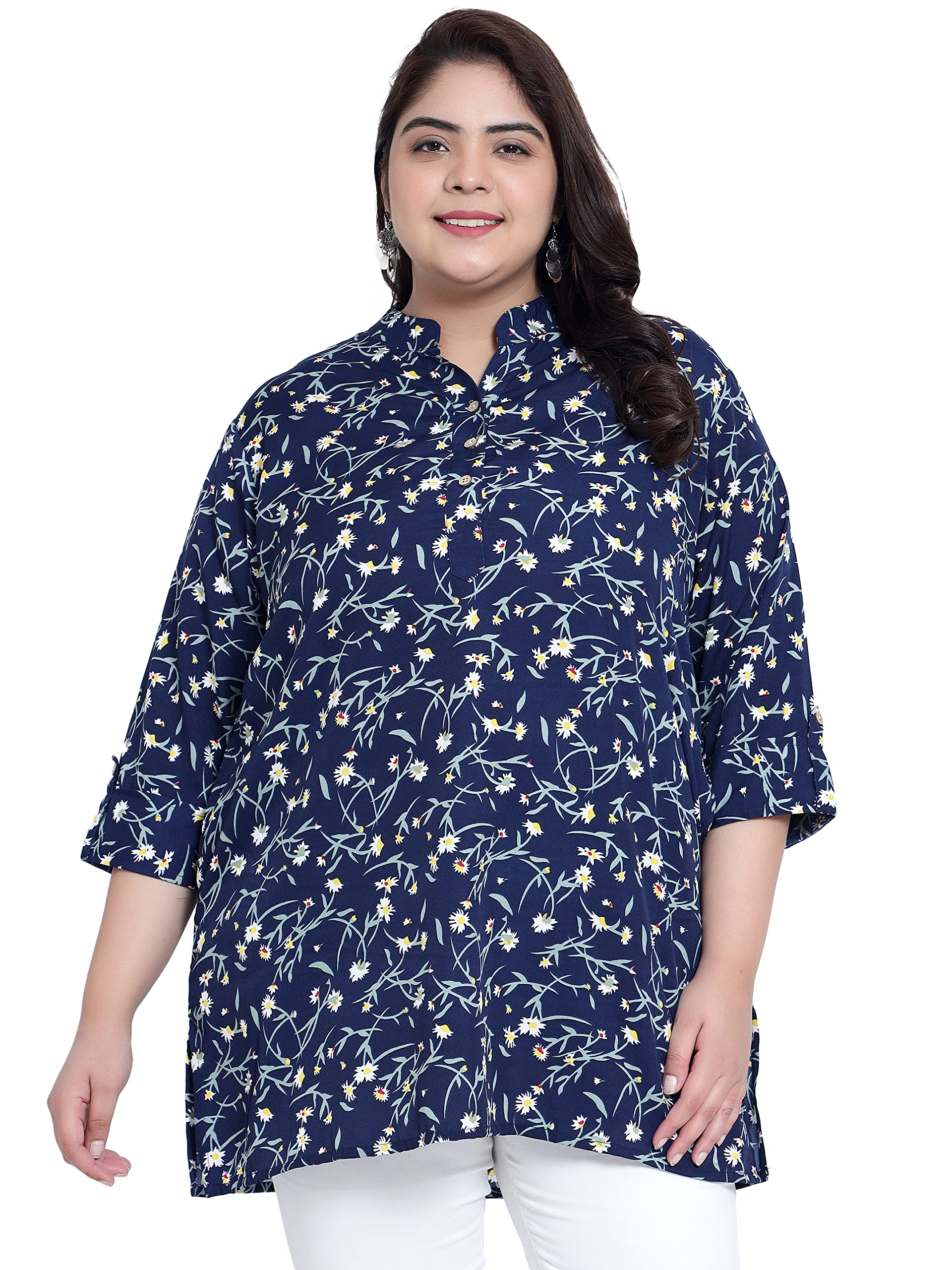 indietoga Women's Plus Size Floral Printed Casual Long Tunic Tops (2XL to 7XL)-picture-19