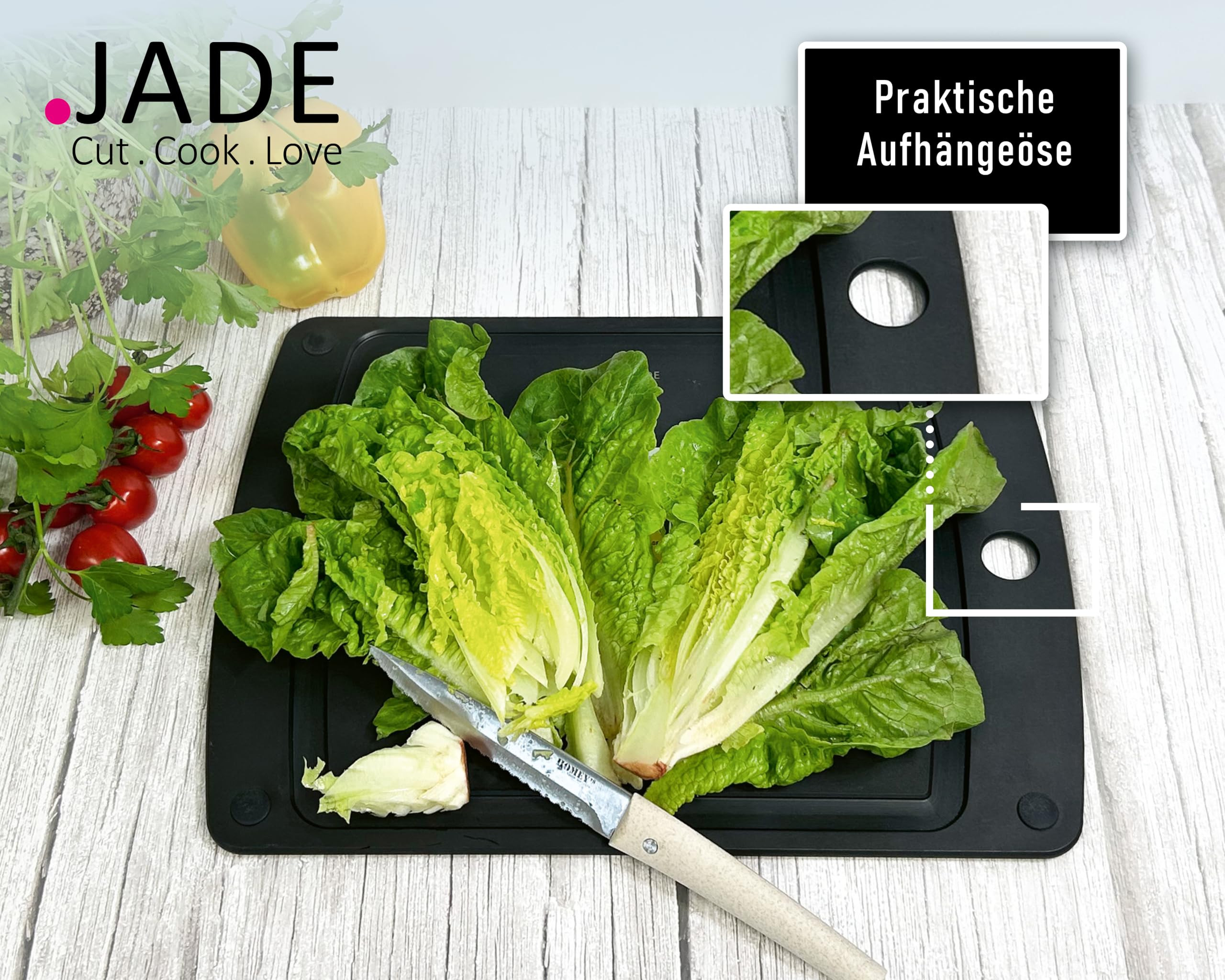 JADE Schneidebrett Gourmet Gripper (44 x 32,5 cm) mit Saftrille & rutschfesten Füßen - aus Zellulose-Laminat, schwarz - messerschonend, spülmaschinenfest, hygienisch, hitzebeständig