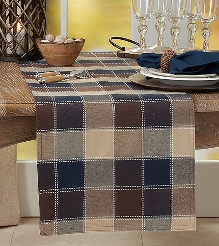 Vista 22 de SARO LIFESTYLE Camino de mesa a cuadros cosido, moca, 16 x 90 pulgadas (8571.MC1690B)