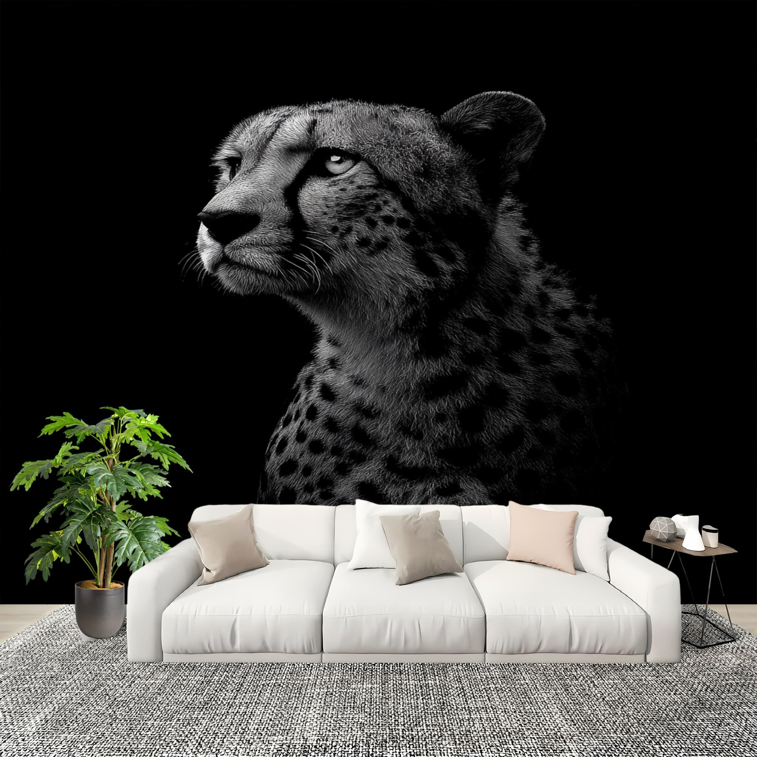 Papier peint panoramique guépard intissé facile à poser au salon