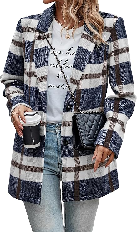 PRETTYGARDEN Women Plaid Shacket Jacket Trendy Fall Casual Button Wool Blend Tartan Trench Coat Winter Clothing with Pockets