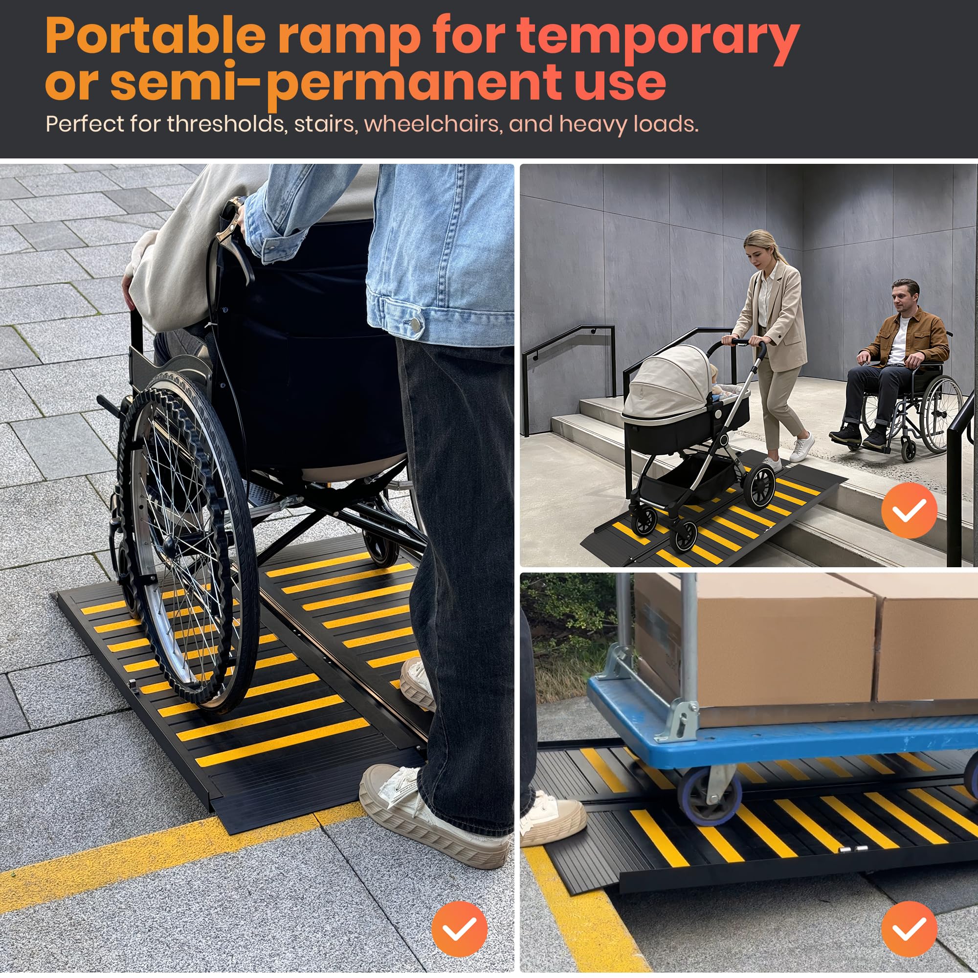 Rampa portátil de 3 pies para silla de ruedas con asa, rampas de aluminio antideslizantes para sillas de ruedas para el hogar, rampa plegable para sillas de ruedas para discapacitados, para