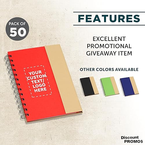 Miniatura 8 de Juego de 50 cuadernos en espiral personalizados con bolígrafos, paquete a granel personalizado, perfectos para la escuela, la oficina, el hogar,