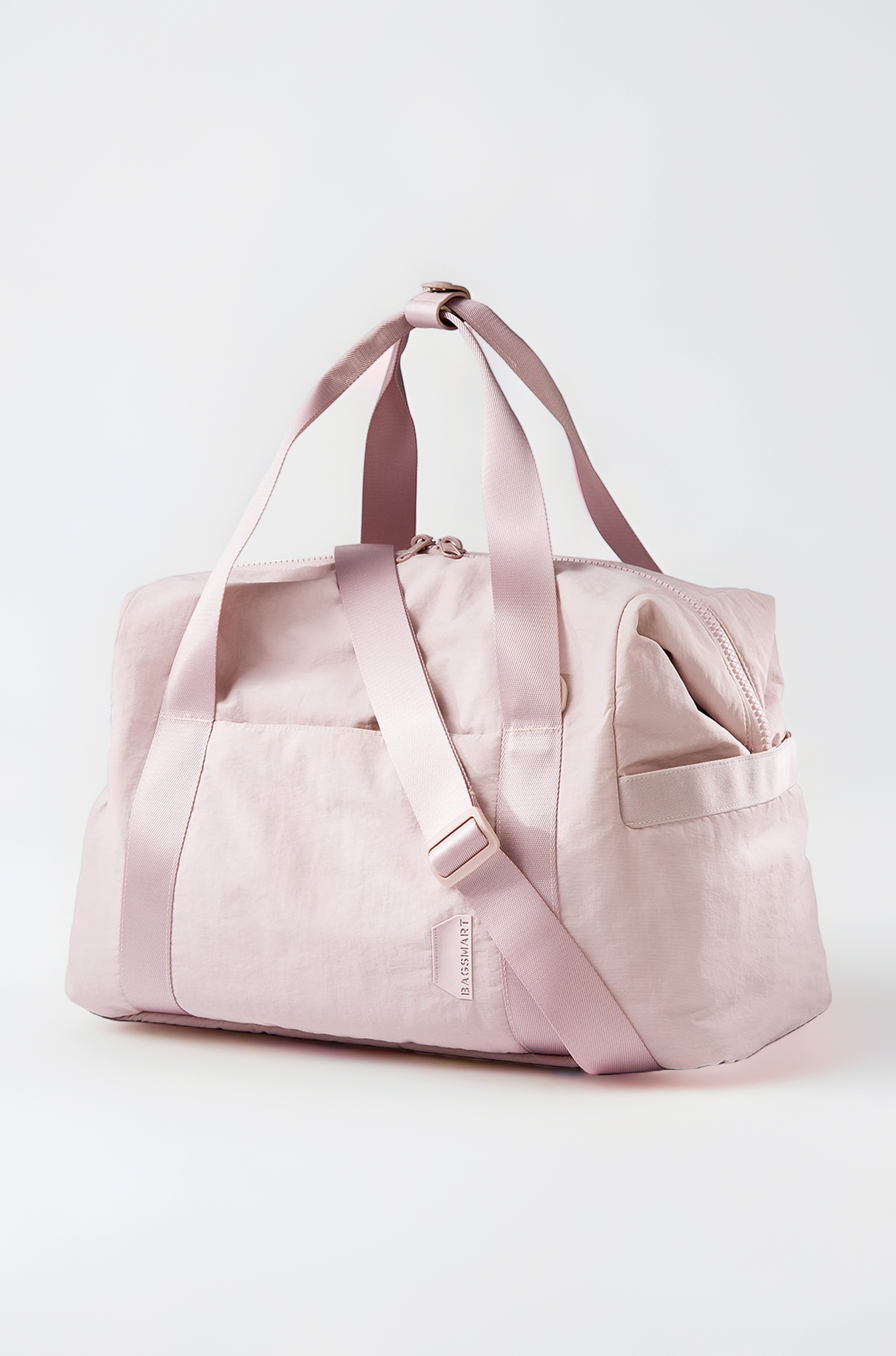 Gym Bag, BAGSMART Duffle Bag for Travel Sports Duffel Bags, Carry on Weekender Overnight Bag with Trolley Sleeve, Yoga Dance Bag for Mat and Blocks, Pink-Medium (White)