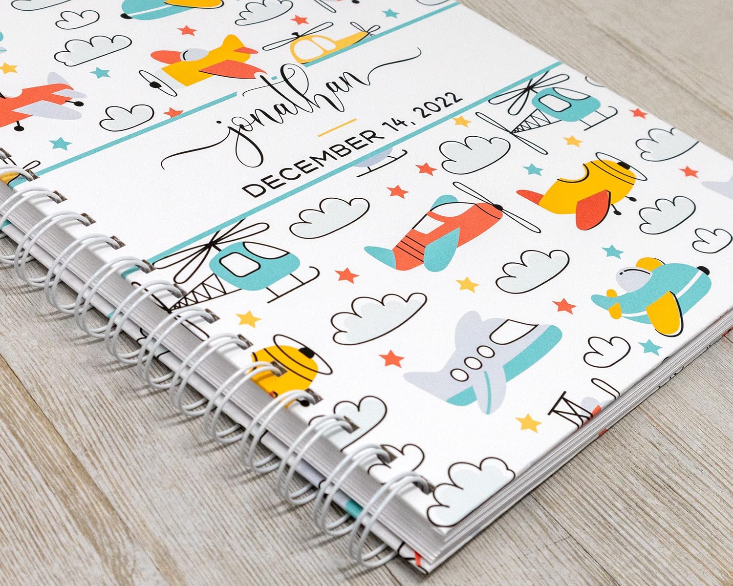 Personalized Baby Memory Book - Hardcover First Year Album Customized with Baby’s Name - Prompted Baby Journal (Airplanes)