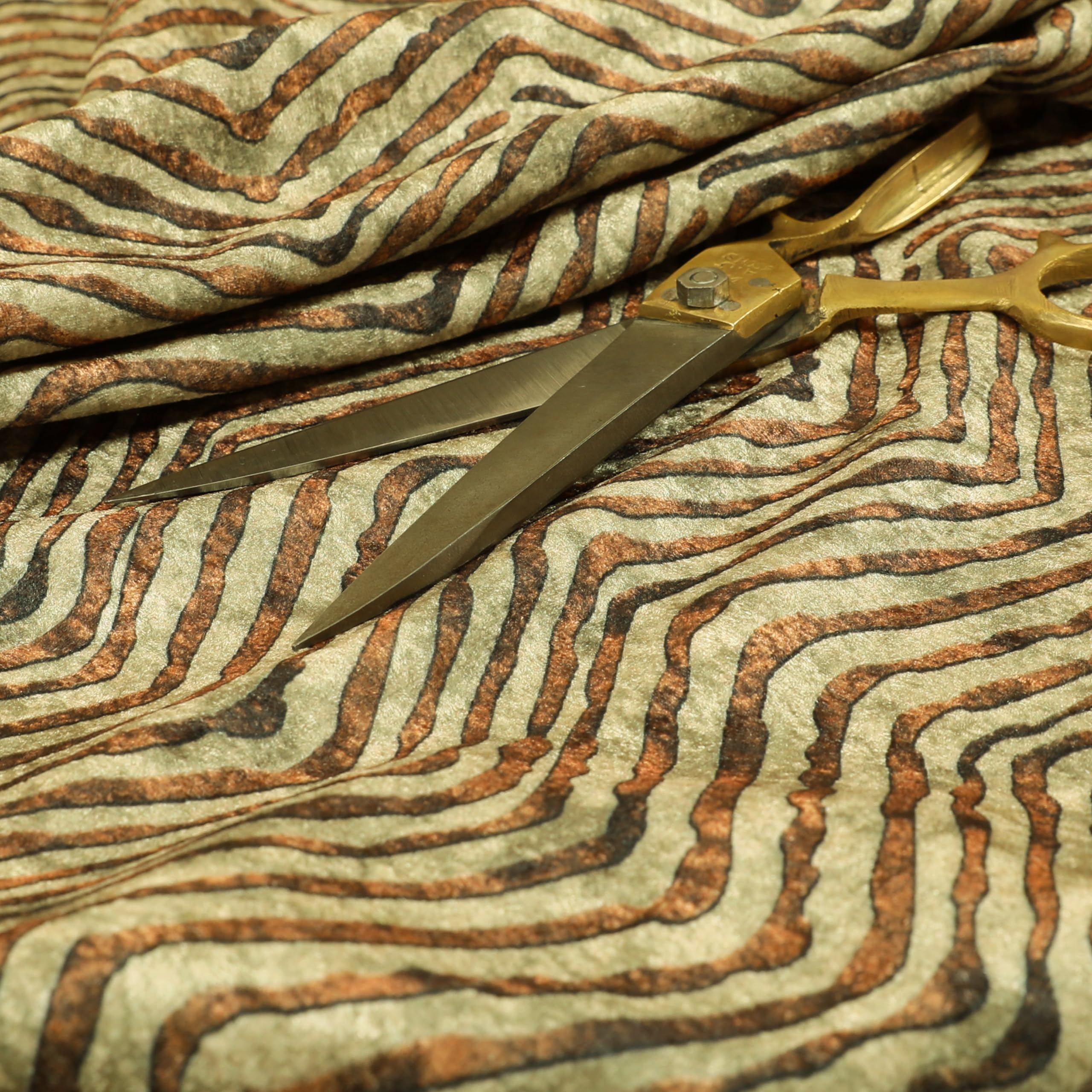 Redbrick Mill Fabrics Flame Retardant Brown Burnt Orange Striped Pattern Shiny Velvet Furnishing Upholstery Fabric (1 Metre) — image 1