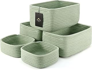 5-Pack Small Woven Rope Storage Baskets – 2 Sizes Organizer Bins for C...
