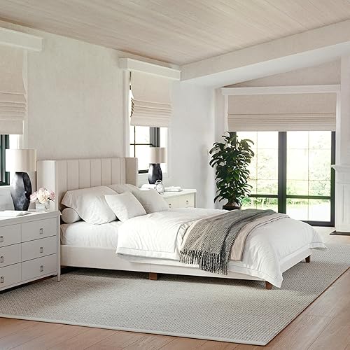 Kay Low Profile Platform Bed with Wingback Headboard, Channel Stitched