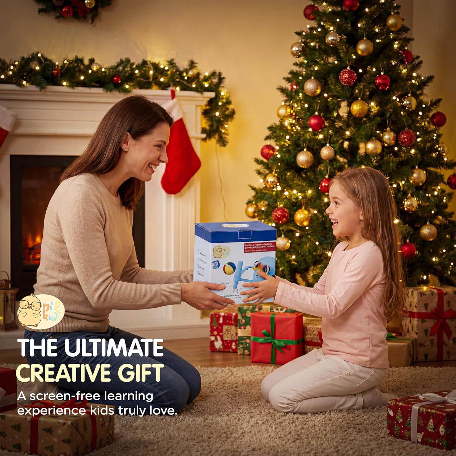 Drawing Robot for Kids – Rechargeable Automatic Robot with Motorized Arm, 100 Unique Drawing Cards & 16 Pens – Screen-Free STEM Toy with Music & Lights Ages 3+
