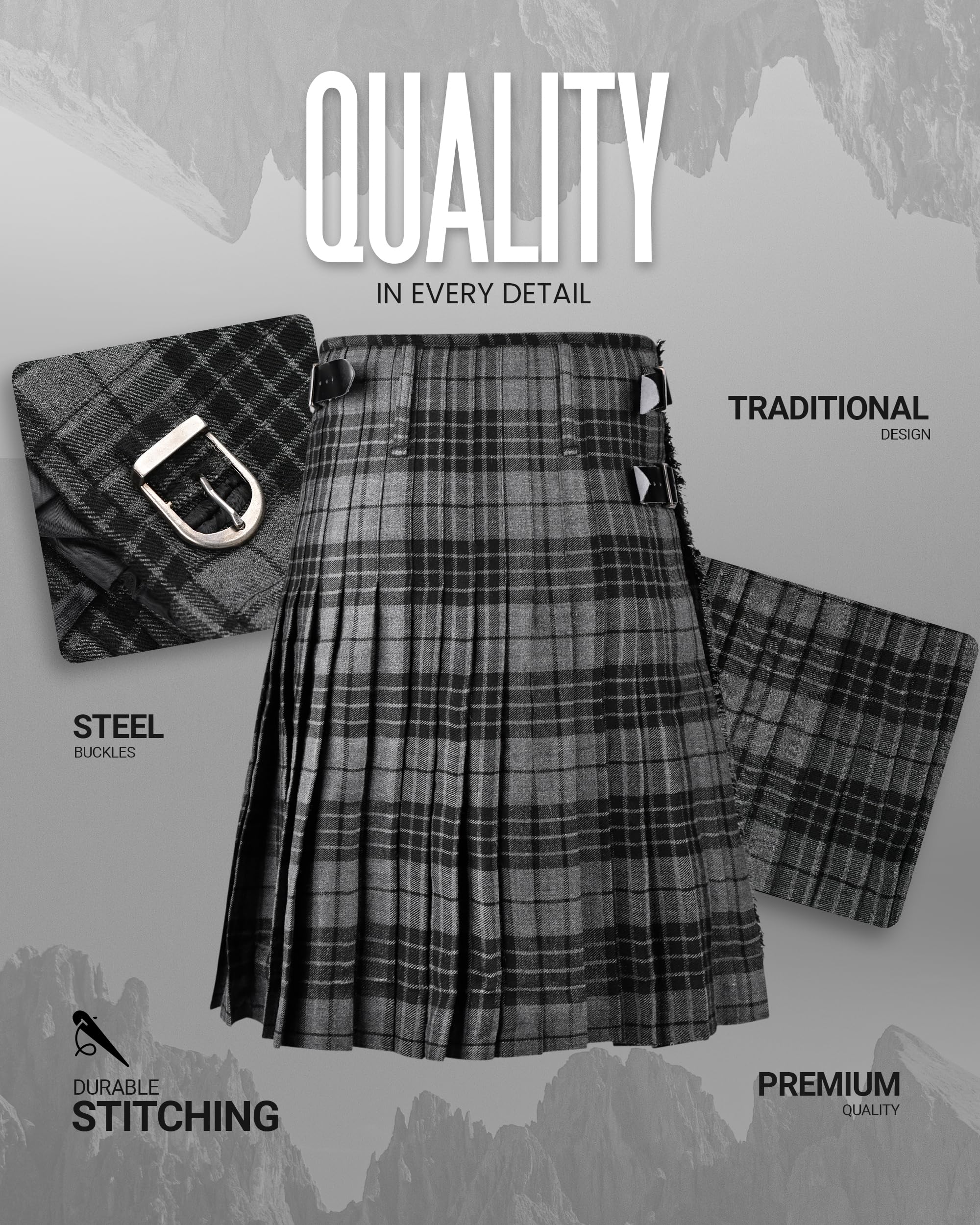 Kilt écossais Traditionnel pour Homme - 4,5 m - 473 g - Kilt en Laine Acrylique de qualité supérieure