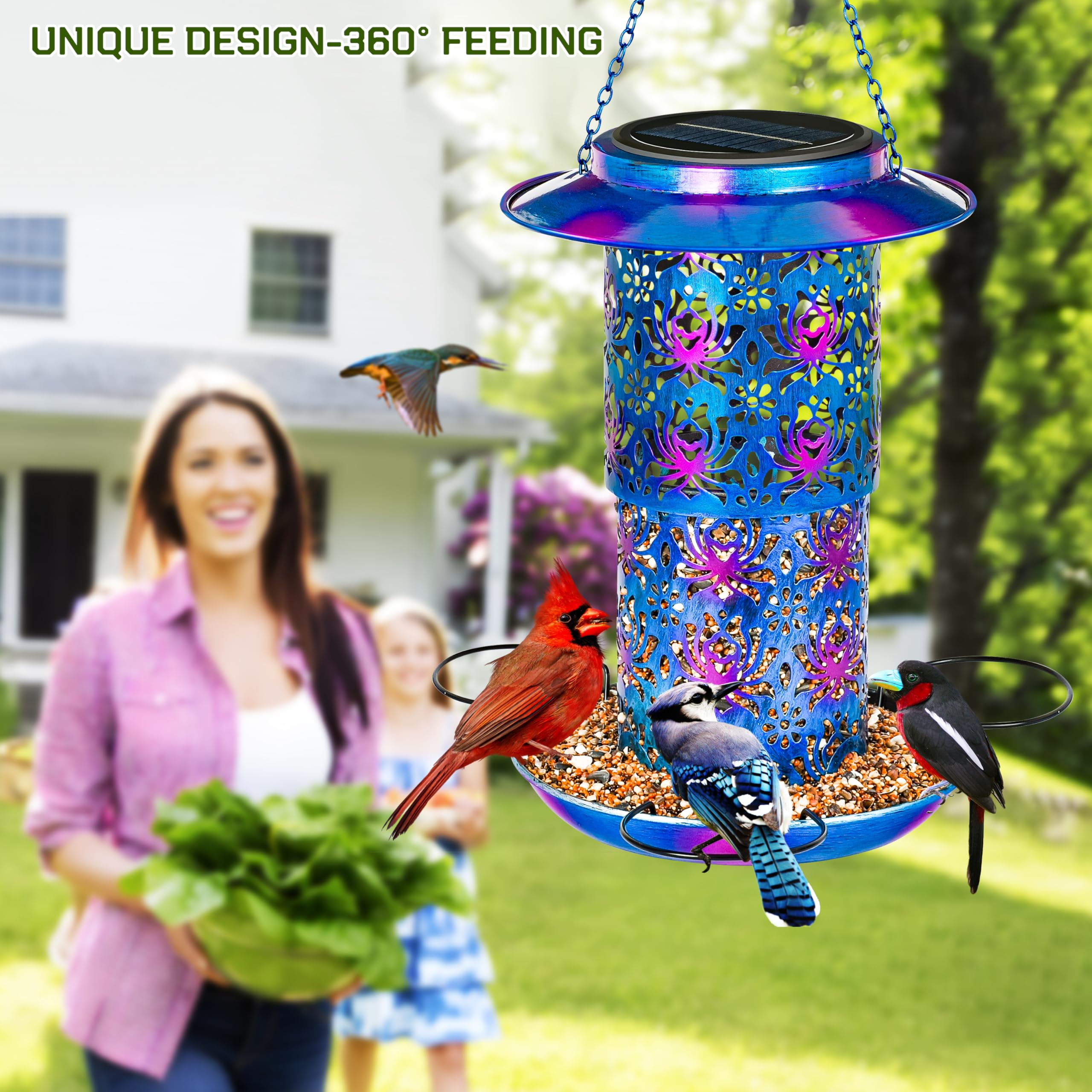 Bird Houses XDW-GIFTS Solar Bird Feeder - Metal Hanging Feeder With LED