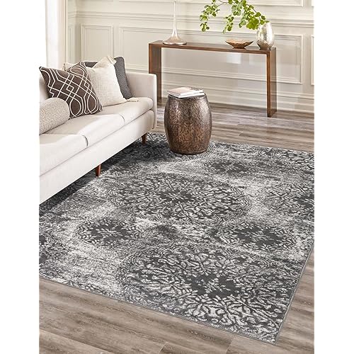 Unique Loom Sofia Collection Area Rug - Grand (4' 1" x 6' 1" Rectangle, Gray/ Ivory)