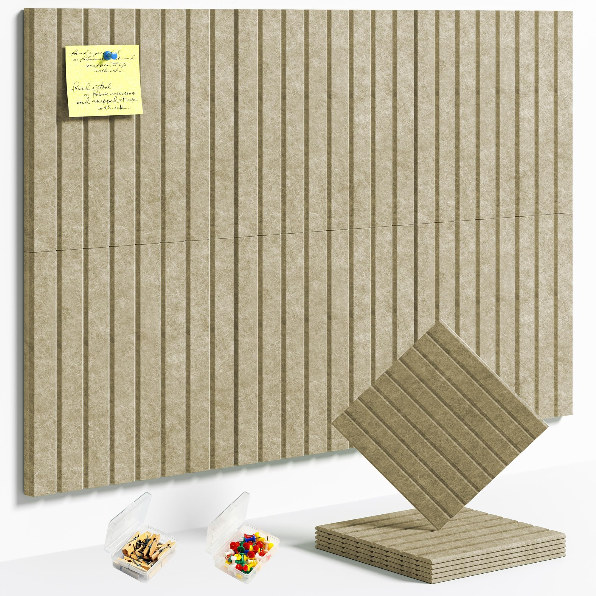 HyFanStr Felt Slatted Bulletin Board, 9mm Extra Thick Pin Board for Walls, 90 x 60 cm-6 Pack Large Cork Board Alternative with Nano Adhesive Hardware for Home Office Kitchen School Decor