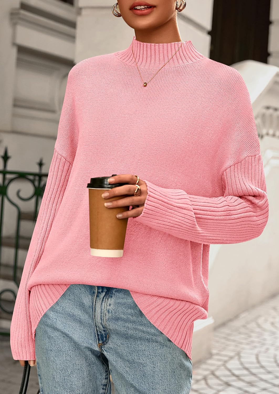 PRETTYGARDEN Casual Long Sleeve Oversized Sweaters for Women 2026 Loose Mock Neck Pullover Sweater Ribbed Knit Fall Clothes - Image 3