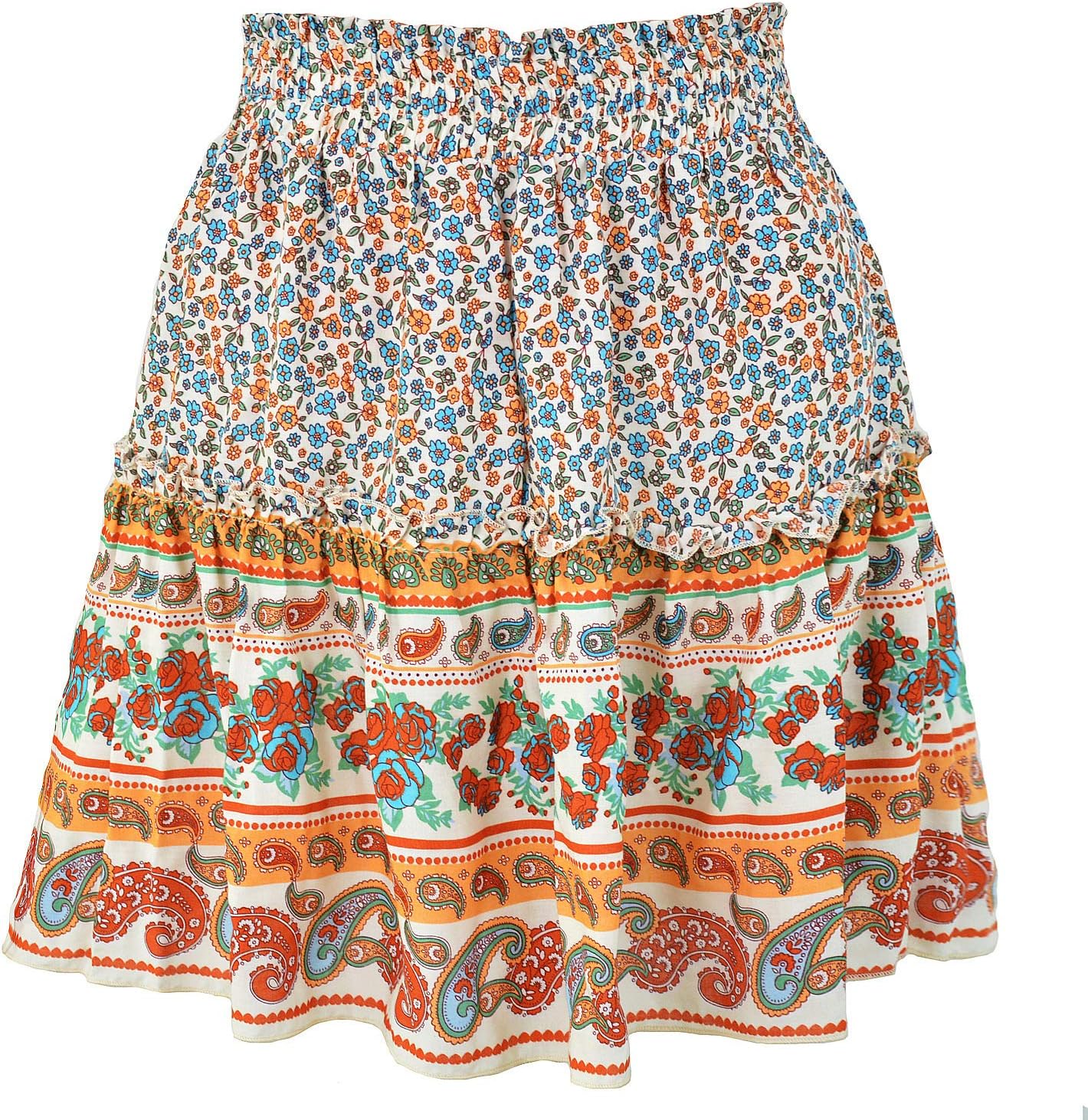 Gonna Donna Corta Estivo Gonna con Stampa Floreale Boho Vita Alta A-Linea Chic Elastico in Vita con Balze Adatto All'estate e all'Uso Quotidiano