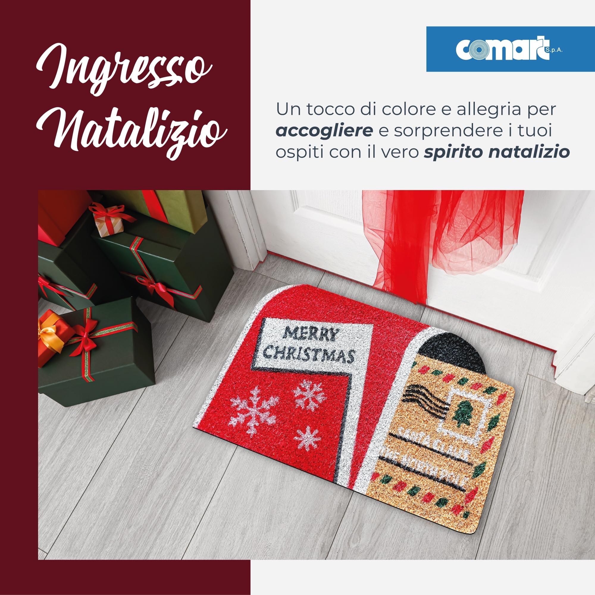 Comart - Felpudo Navideño Coco - Antideslizante - 40x70 - Correo Polo Norte