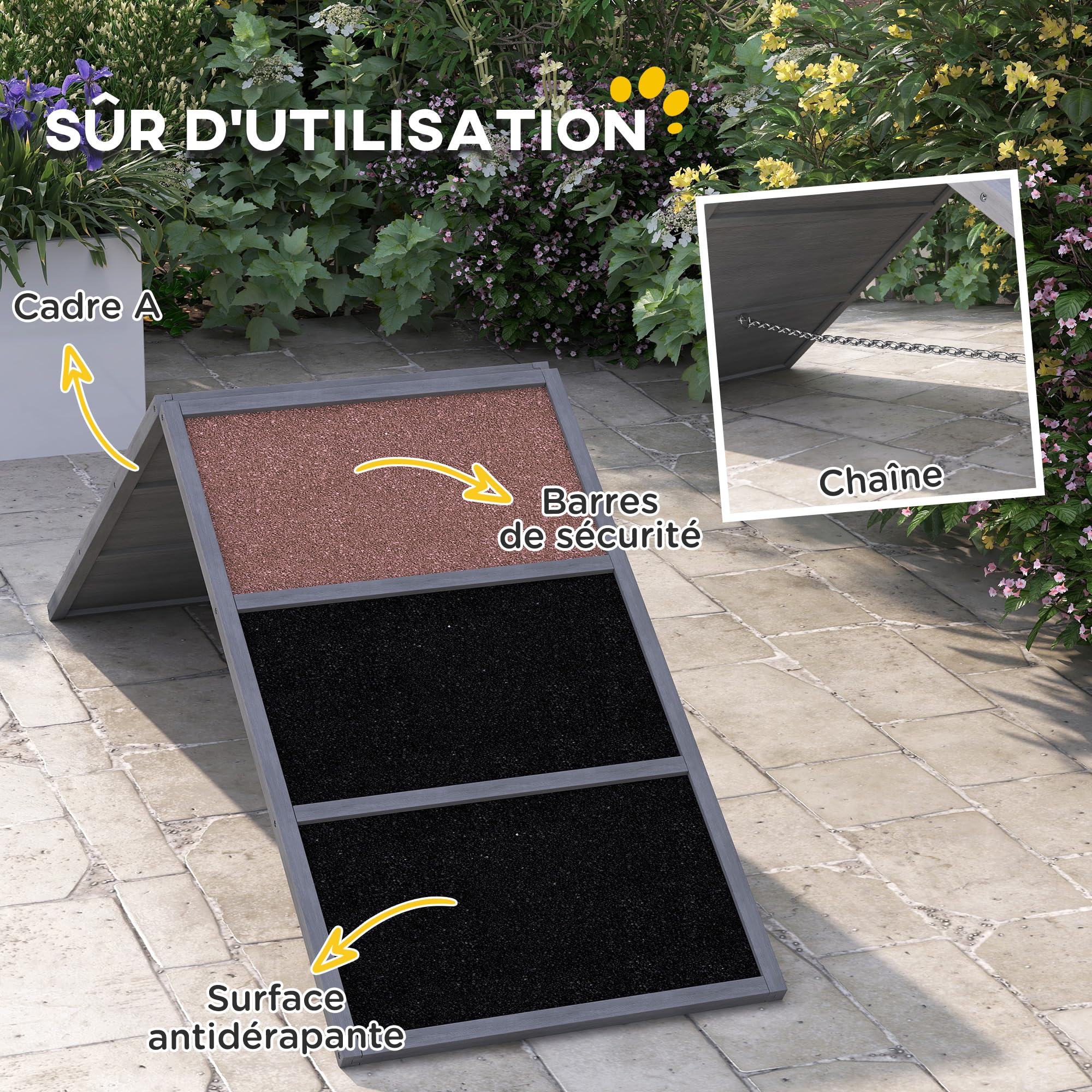 PawHut Rampe d'agilité pour Chien avec Surface antidérapante, équipement d'agilité pour Chiens, Cadre en A, adapté à Toutes Races, pour Jardin ou Parc, Gris