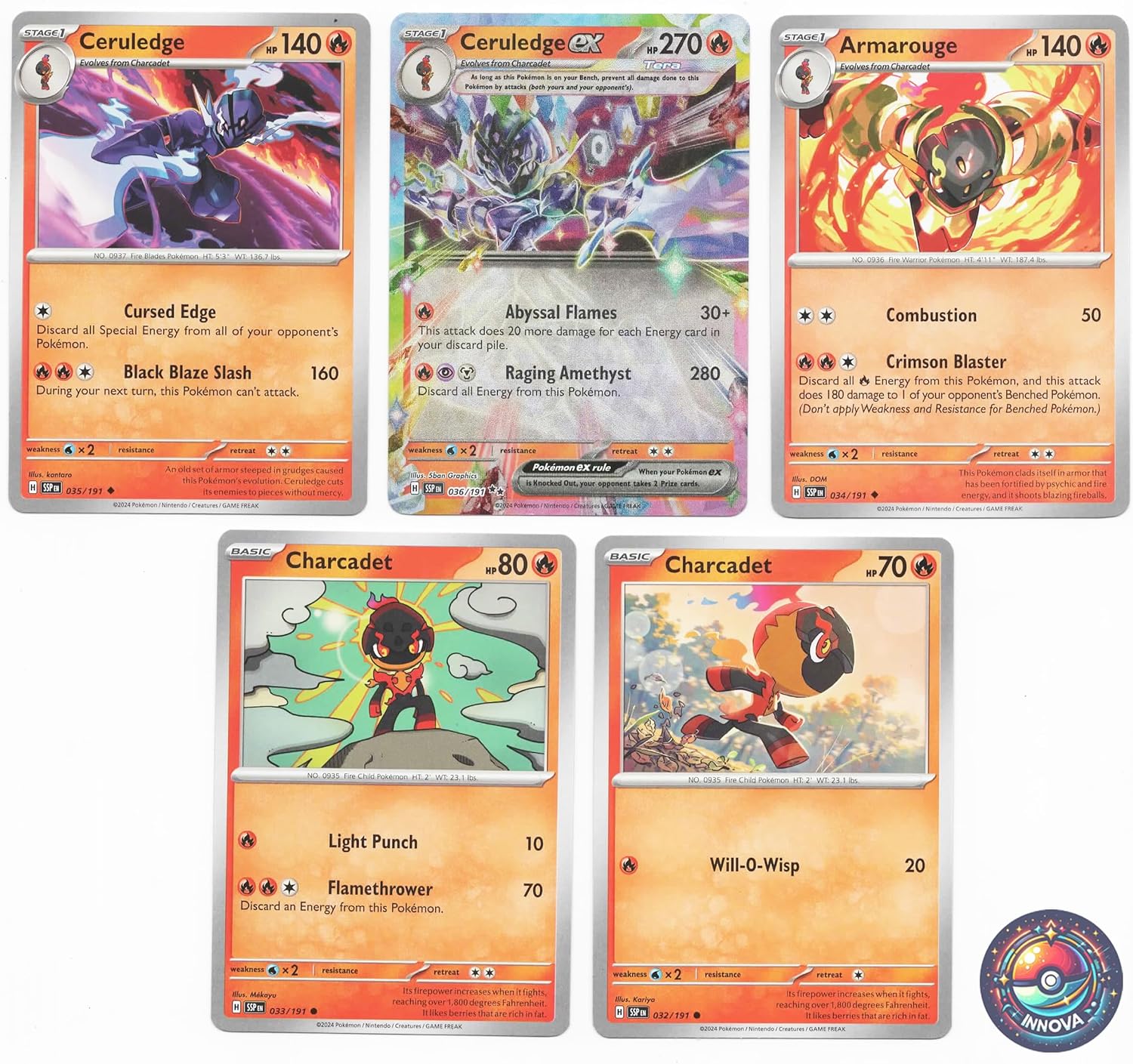 Ceruledge ex 036/191 - Surging Sparks – Tera Pokemon Evolution 5 Card Lot – Armarouge Charcadet