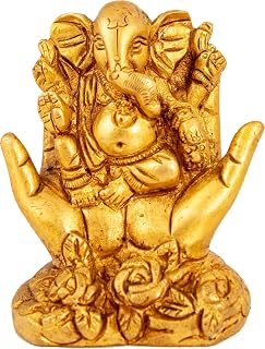 Exotic India Ganesha - Escultura de Palmas de uno Sentado, Color Amarillo, 1,4 x 2,3 x 2,7 Pulgadas