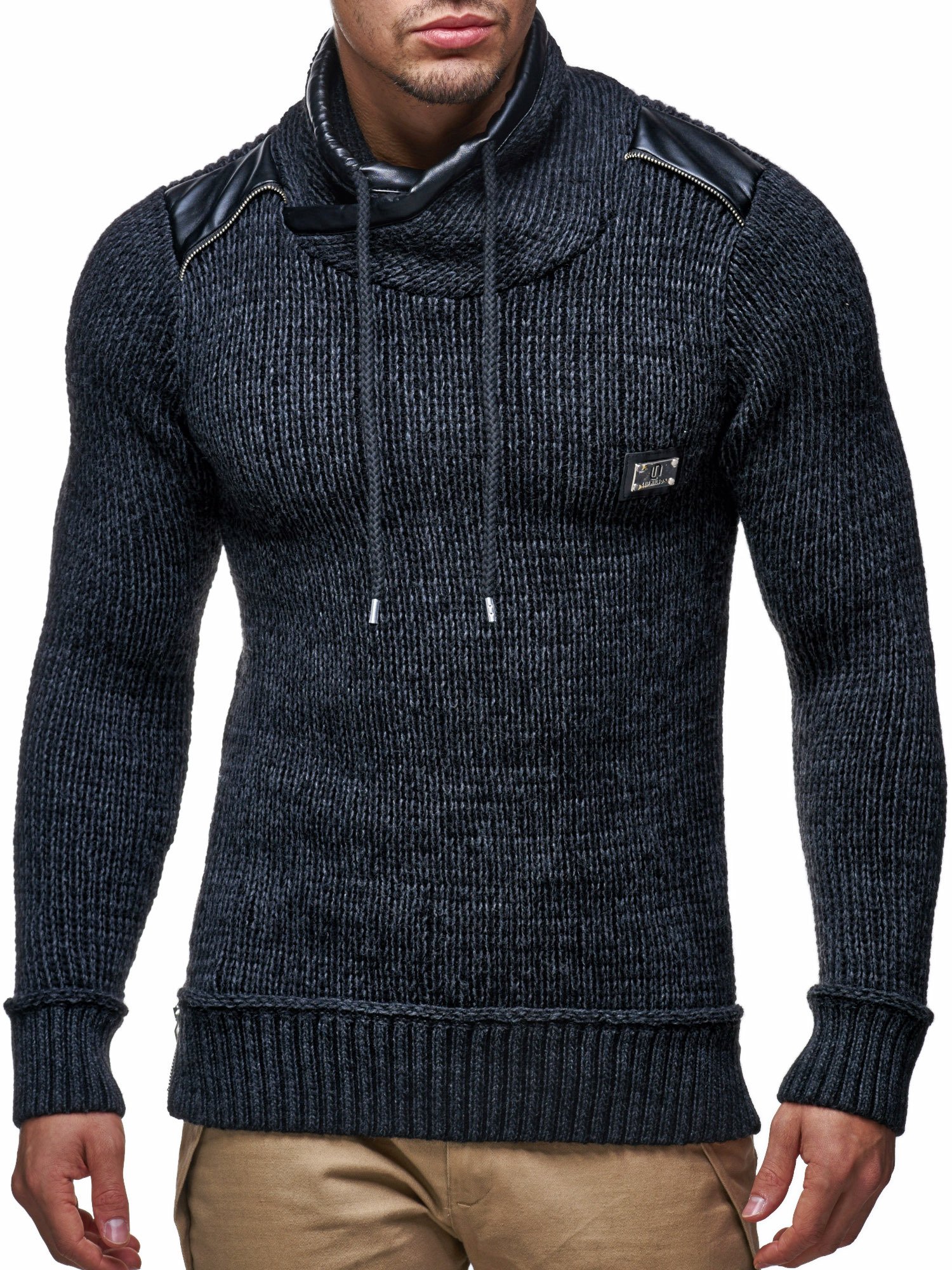 LN7040 Men's Pullover with Hood, Slim Fit Hoodie, Long Sleeve, Knitted Jumper, Sweatshirt, Winter Jumper