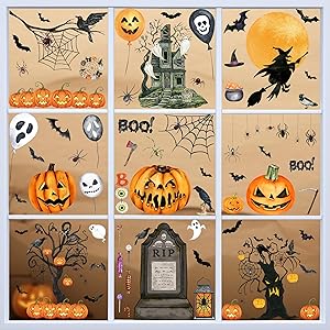 Pegatinas de Halloween para Ventana, 10 Piezas Pegatina Ventana Halloween, Reposicionable y Reutilizable, Pegatinas Decoración ventanas