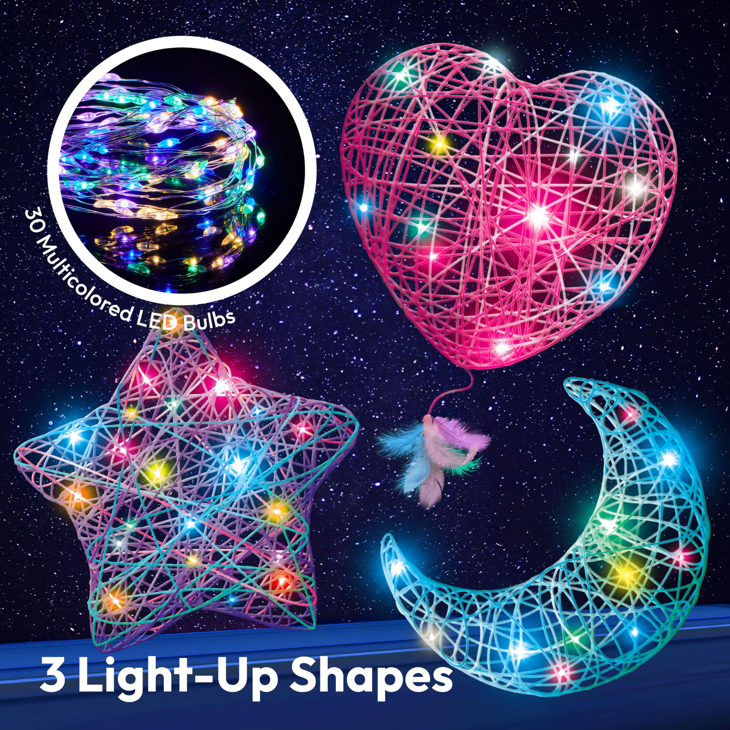 3D String Art Kit for Kids - 63 Pieces Birthday Gifts for Kids with 30 Colourful LED Lights and 6 Balloons - Crafts for Girls and Boys Aged 6-12 Years