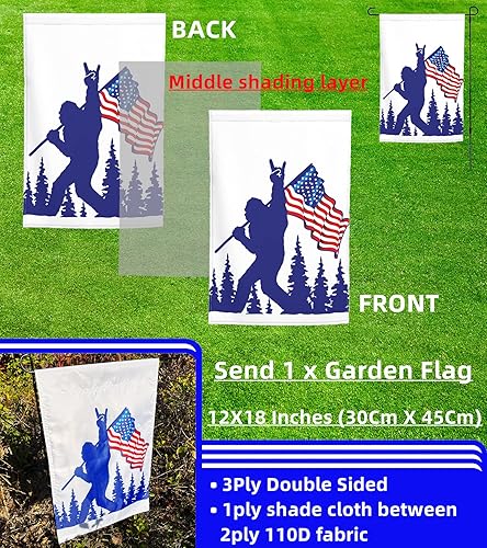 Miniatura 5 de Bandera azul de pie grande con impresión de doble cara de 4 x 6 pies y banderas de jardín de 3 capas de 12 x 18 pulgadas, banderas estadounidenses