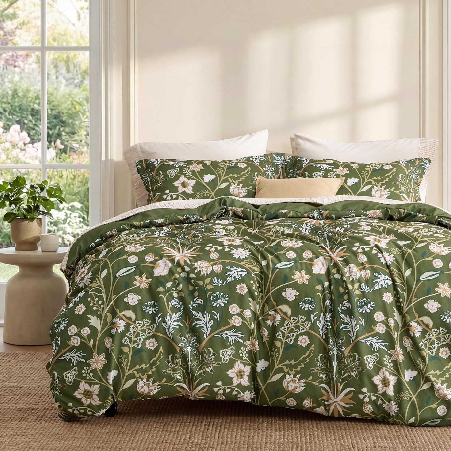 Bedsure Duvet Cover Queen Size - Vintage Botanicals Duvet Cover Set with Zipper Closure, 3 Pieces Boa Bedding Set with 8 Corner Ties and 2 Pillow Shams 20"x26"