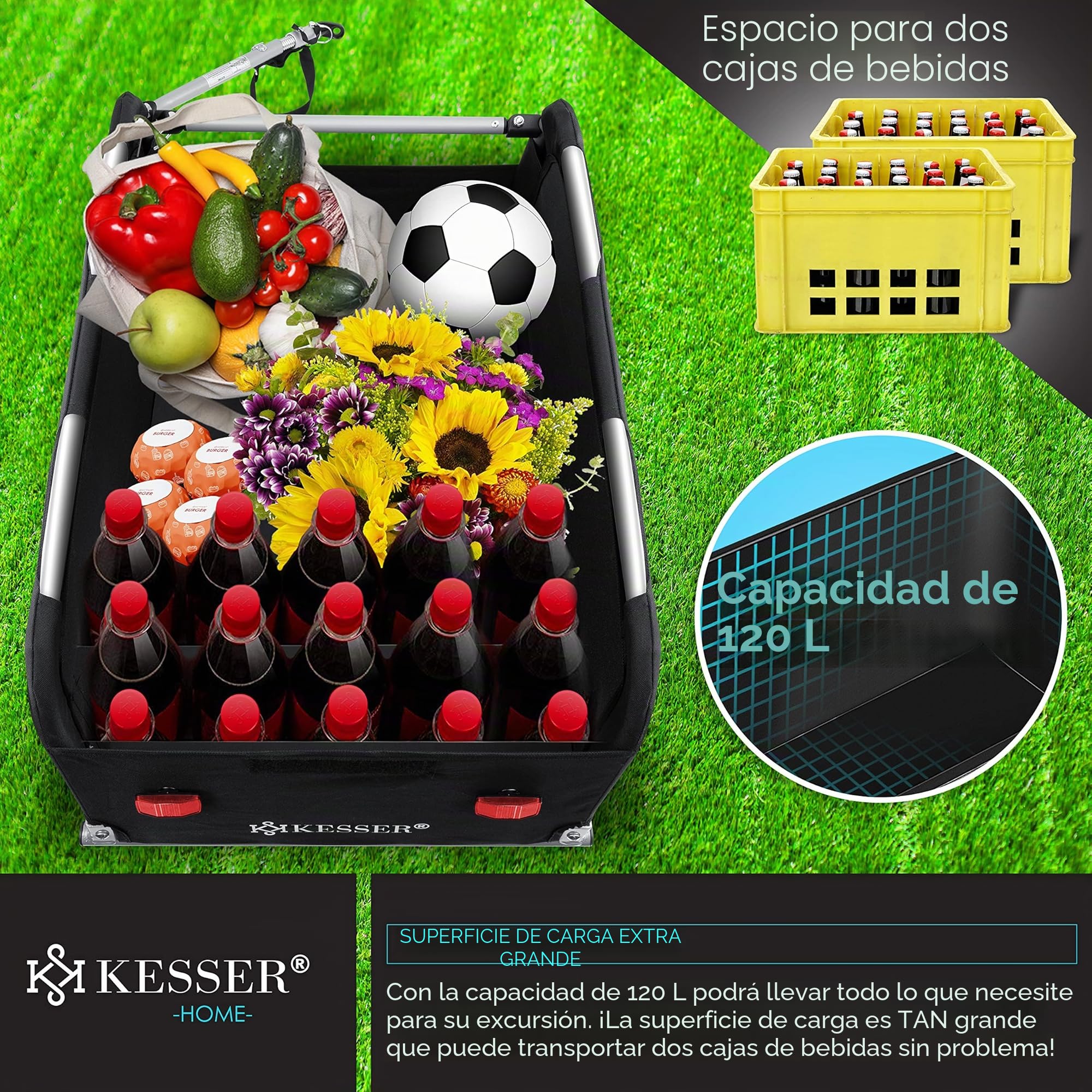 KESSER® Remolque de Carga para Bicicleta, Remolque de Transporte, con Embrague, Incluye Tapa, función Plegable, para Bicicleta, Caja de Transporte con 120 litros, máx. 40 kg