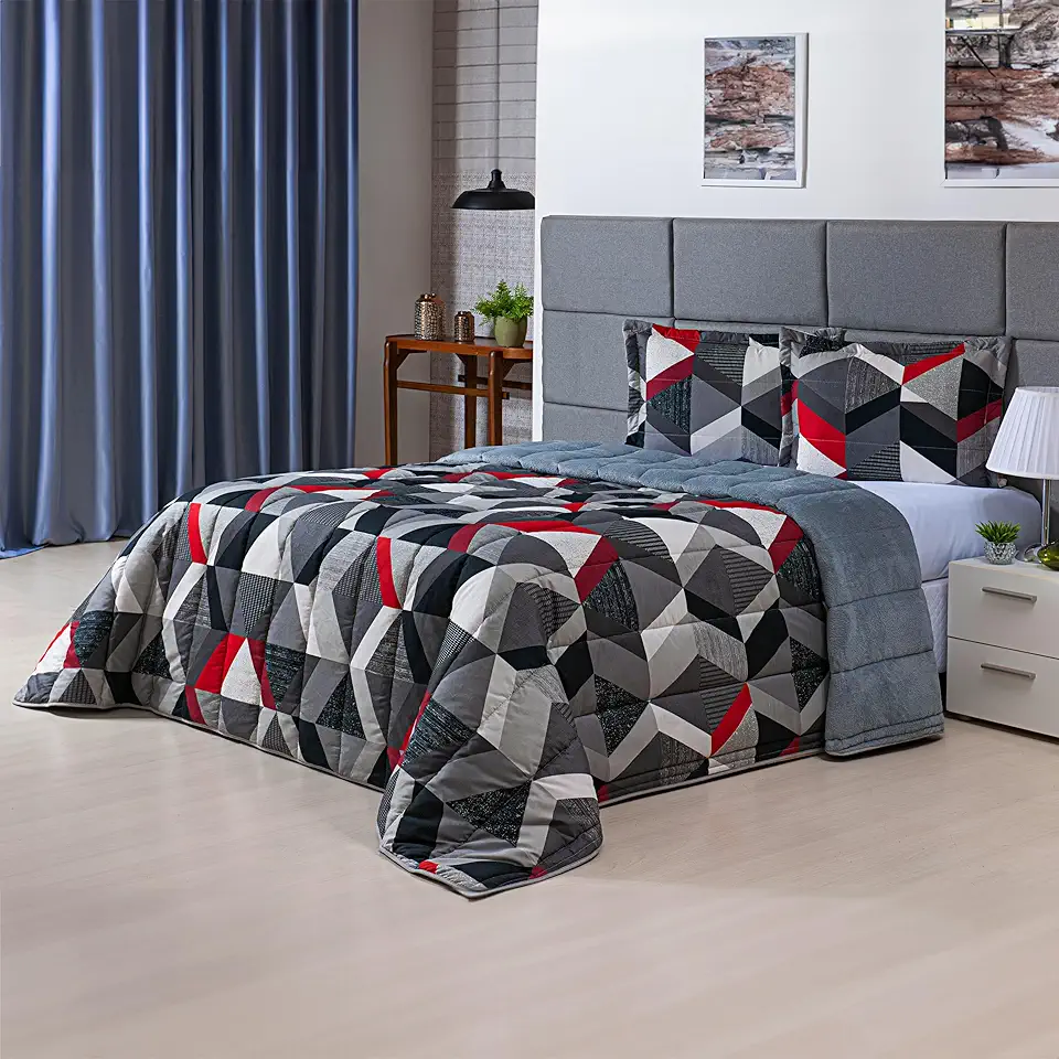 Kit Coberdrom Edrecom Casal Queen 400 Fios Dupla Face Jogo Cama (Geométrico Cinza)
