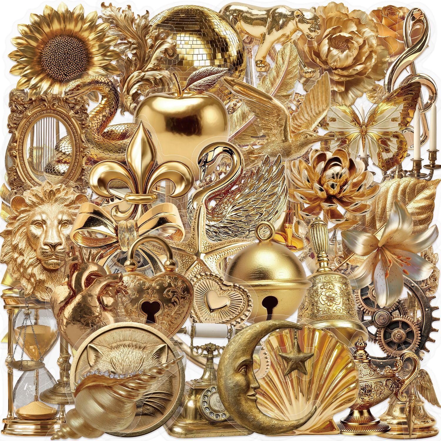 50 Pcs Luxury Golden Style Transparent Stickers for Scrapbooking (Golden)