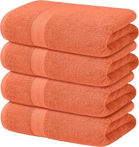 Avalon Towels Juego de 4 toallas de baño, 100% algodón de 21.16 ozm, ligeras y altamente absorbentes, toalla de secado rápido, sensación suave, 27 x