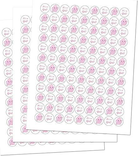 Miniatura 3 de 324 calcomanías de elefante rosa con texto en inglés "It's a Girl" para baby shower o baby shower, baby shower, regalos rosados, decoraciones de