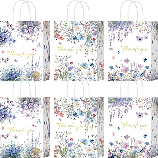 W WINTMING 24 Pcs Thank You Gift Bags with Handle Wildflower Paper Bags Floral Thank You Goodie Bag for Wedding Birthday Candy Treat Bag Shopping Wrapping (Wildflower)