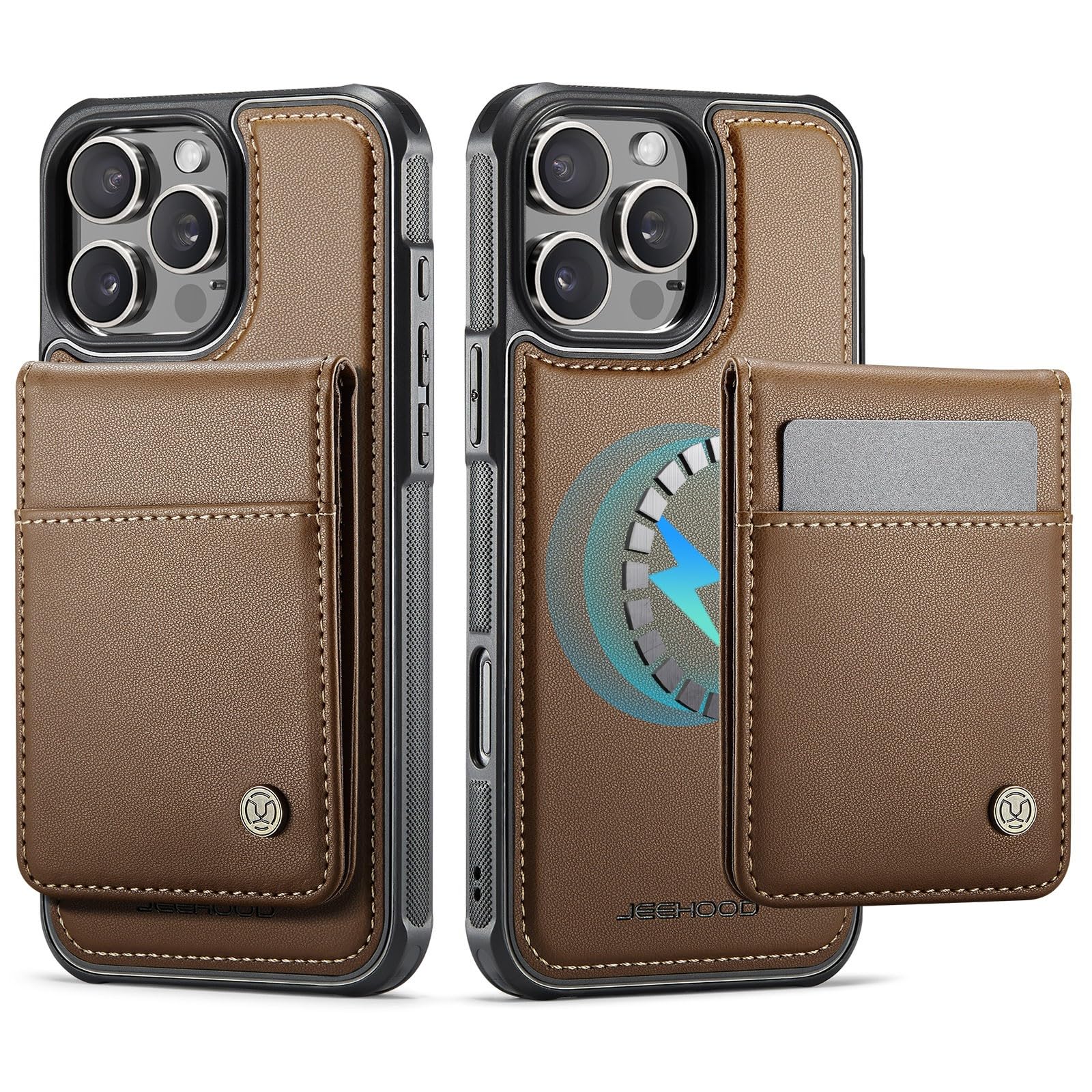 Étui iPhone 15 Pro Max marron avec blocage RFID et support aimanté - 8